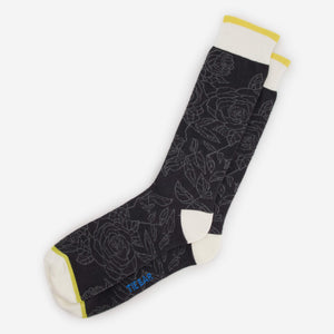 Line Floral Charcoal Dress Socks