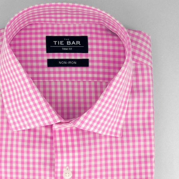 Gingham Bright Pink Non-iron Dress Shirt | Cotton Shirts | Tie Bar