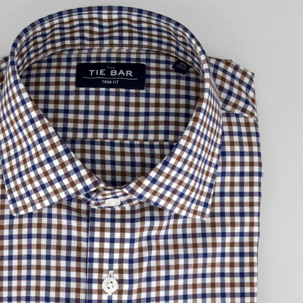 Multi Tone Gingham Navy Non-iron Dress Shirt | Cotton Shirts | Tie Bar