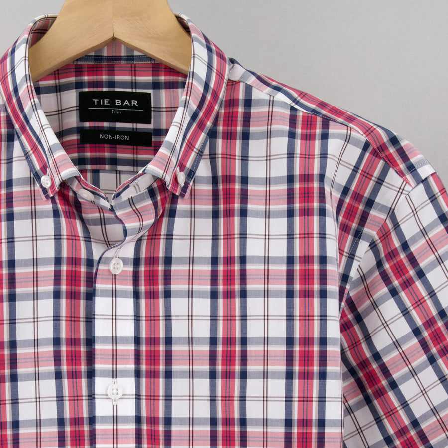 Summer Plaid Navy Non-iron Dress Shirt | Cotton Shirts | Tie Bar