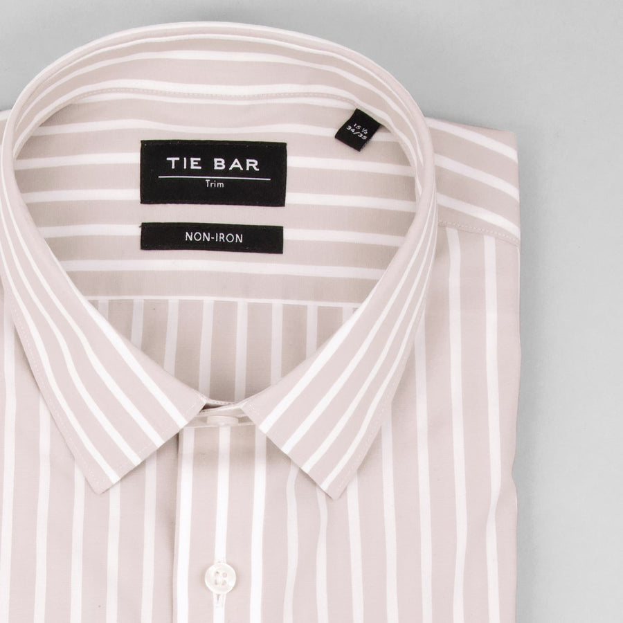 Reverse Stripe Dove Grey Non-iron Dress Shirt | Cotton Shirts | Tie Bar