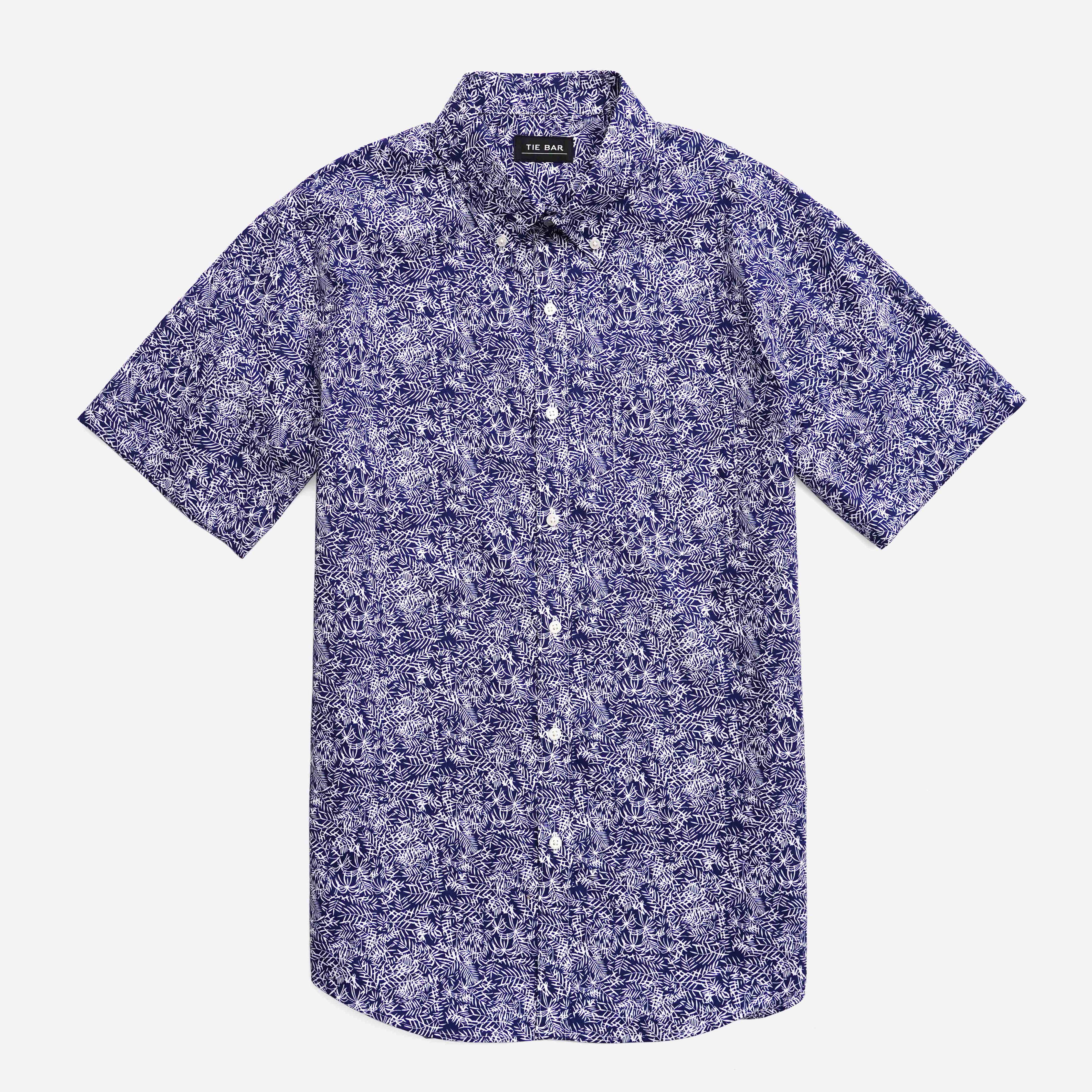 Palm Floral Navy Short Sleeve Shirt | Cotton Shirts | Tie Bar