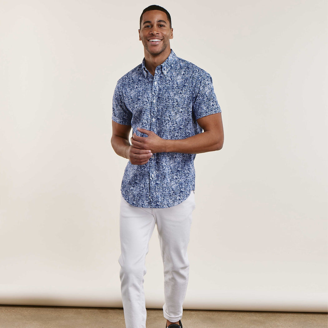 Palm Floral Navy Short Sleeve Shirt | Cotton Shirts | Tie Bar