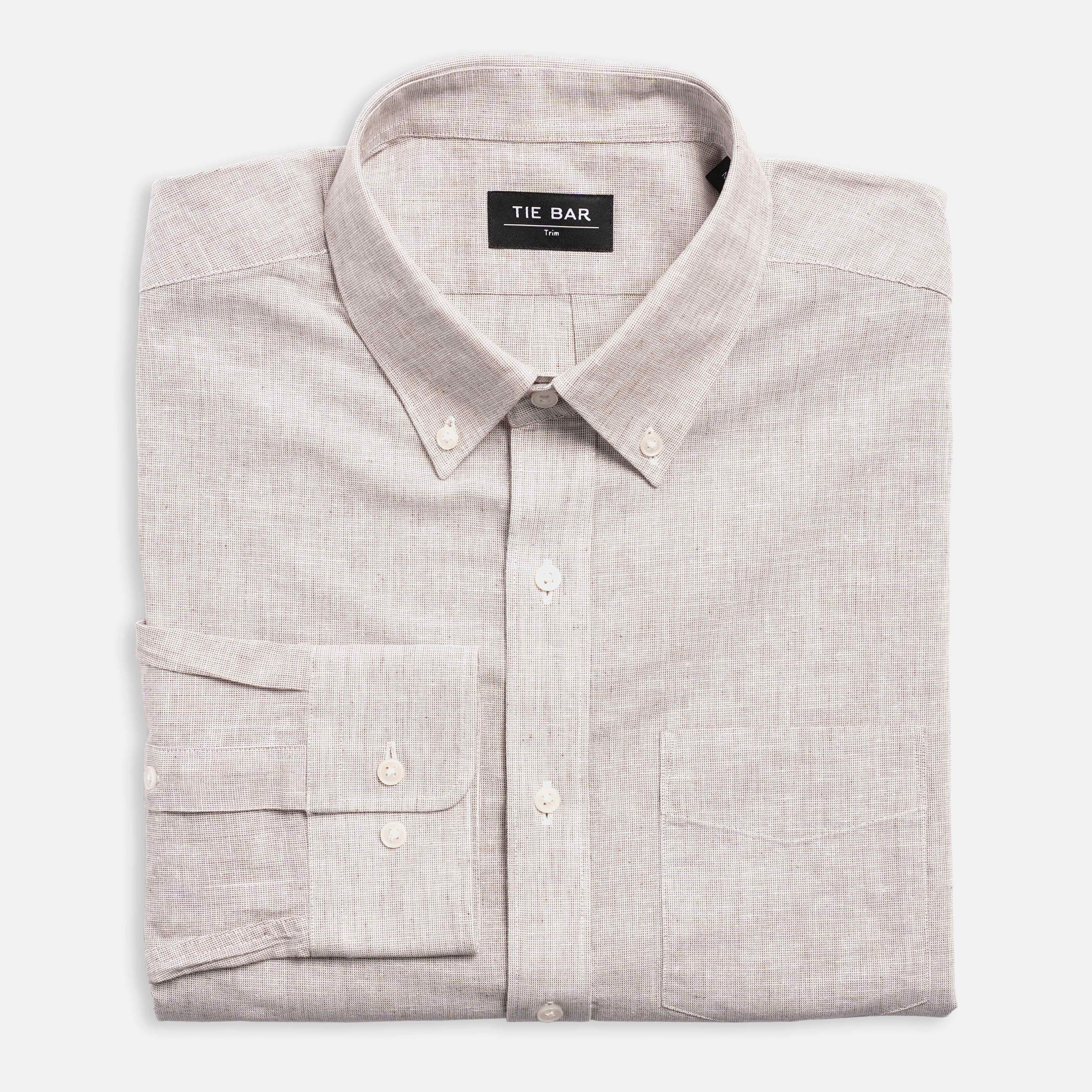 Men's Solid Brushed Cotton Shirt in Taupe - Thursday