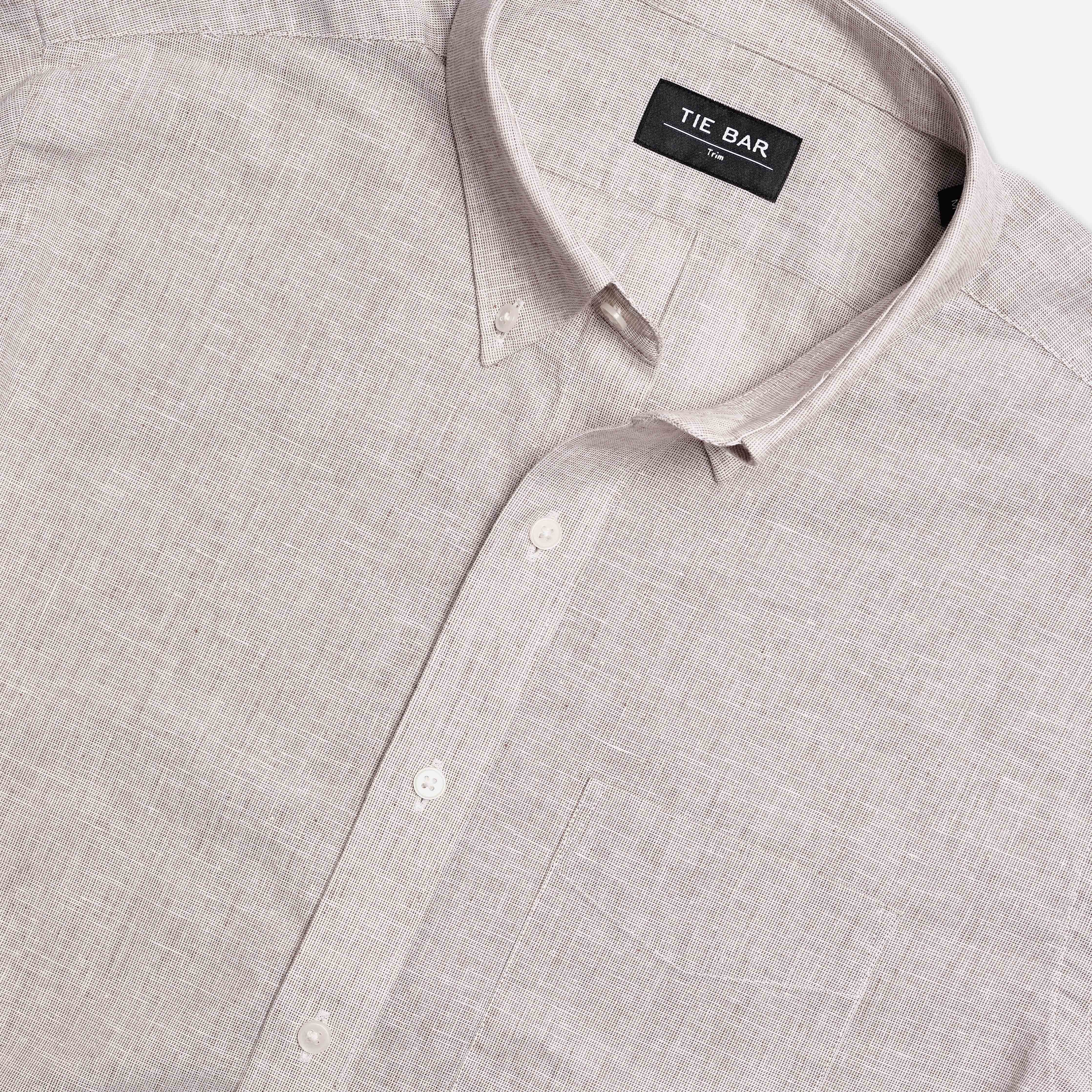 Men's Solid Brushed Cotton Shirt in Taupe - Thursday