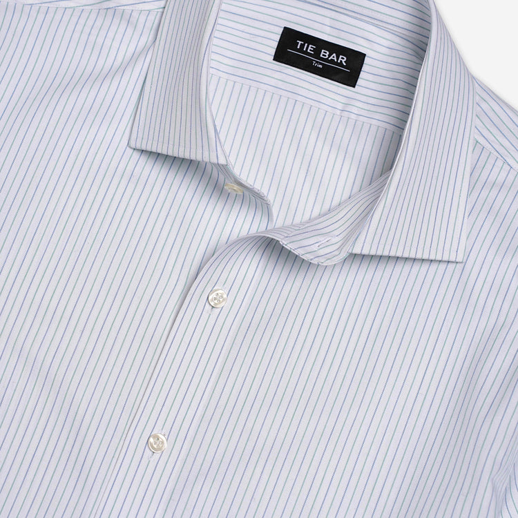 Soft Stretch Two Color Stripe White Dress Shirt | Cotton Shirts | Tie Bar
