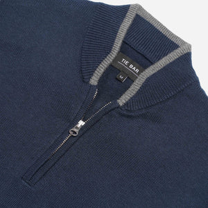 Tipped 1/4 Zip Navy Cashmere Sweater alternated image 1