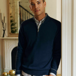 Tipped 1/4 Zip Navy Cashmere Sweater alternated image 3