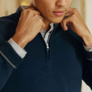 Tipped 1/4 Zip Navy Cashmere Sweater alternated image 4