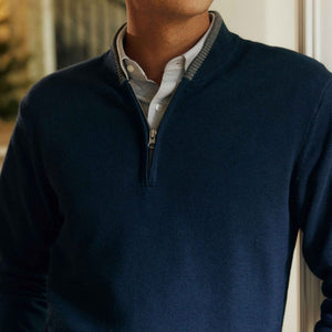 Tipped 1/4 Zip Navy Cashmere Sweater alternated image 5