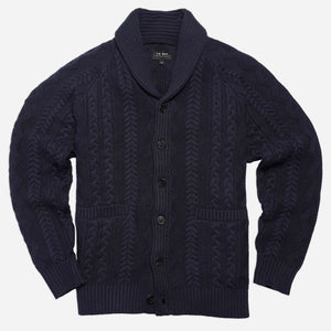 Cable Shawl Cardigan Navy Sweater featured image