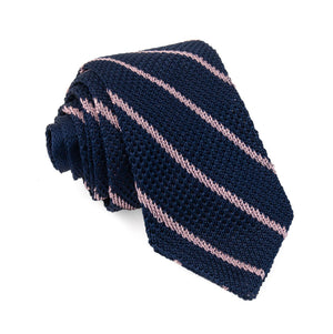 Striped Pointed Tip Knit Navy Tie