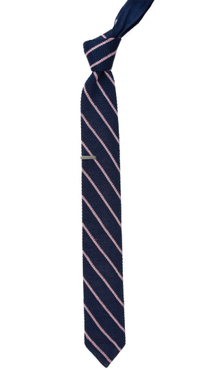 Striped Pointed Tip Knit Navy Tie alternated image 1