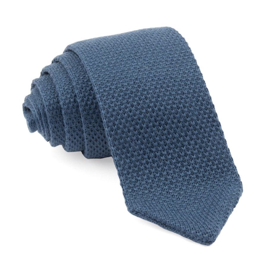 Pointed Tip Knit Slate Blue Tie | Silk Knit Ties | Tie Bar