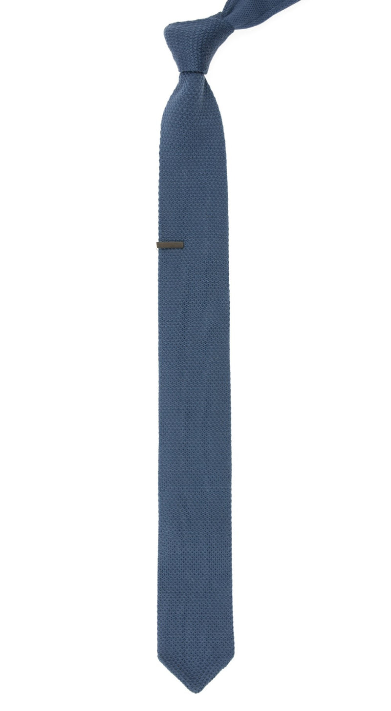 Pointed Tip Knit Slate Blue Tie | Silk Knit Ties | Tie Bar