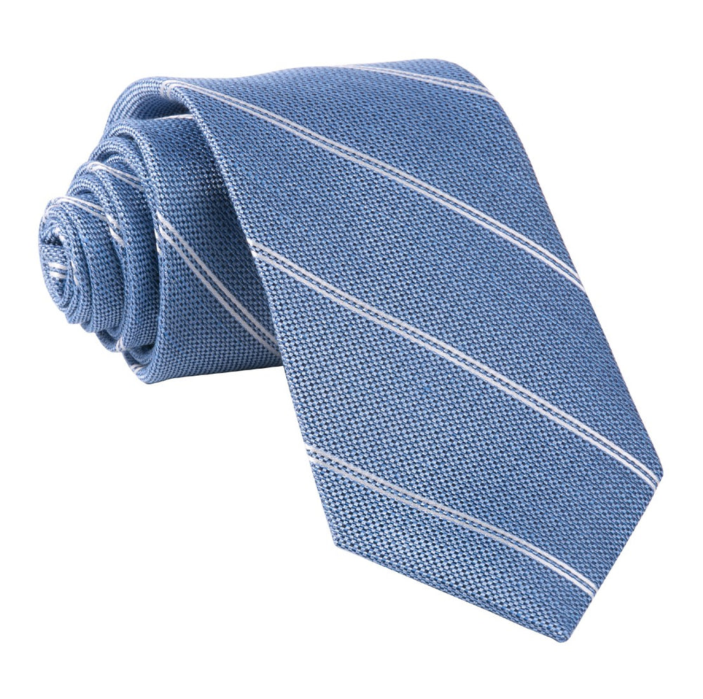 Silver Stripe Classic Blue Tie | Linen Ties | Tie Bar