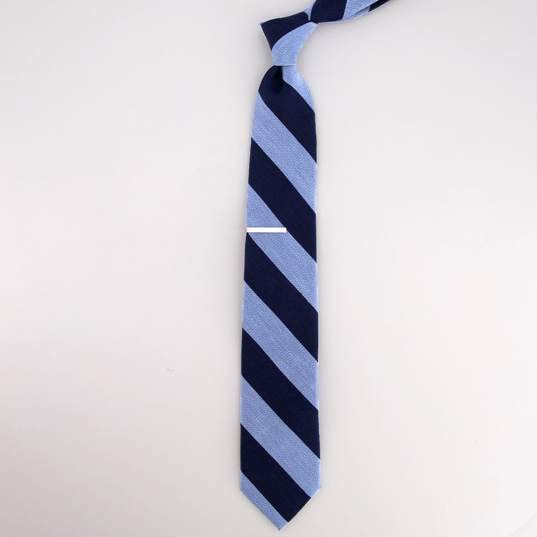 Varsity Bar Stripe Navy Tie | Linen Ties | Tie Bar