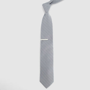 Solid Wool Herringbone Silver Tie alternated image 1