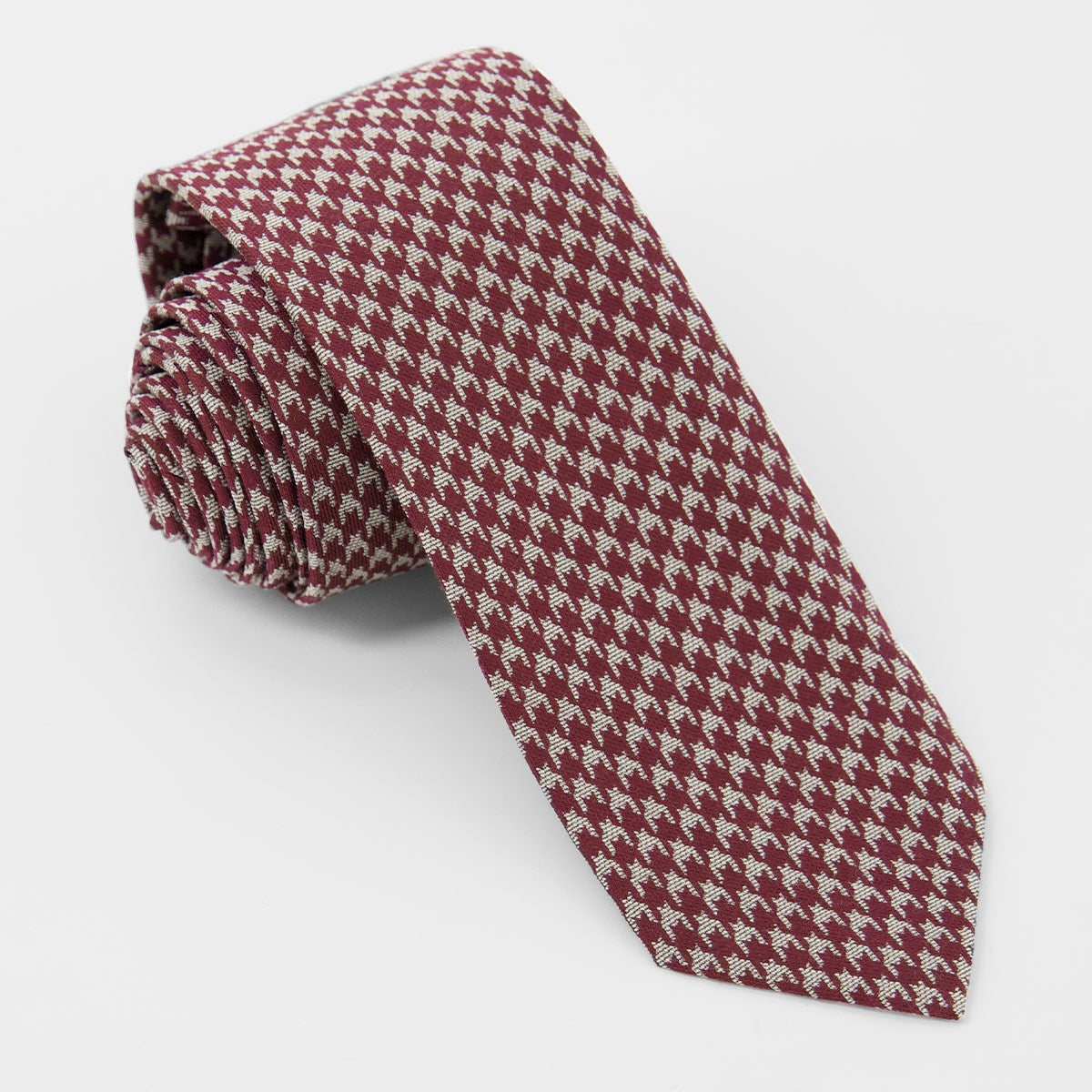 Burgundy and Navy Houndstooth Six-Fold Silk Tie