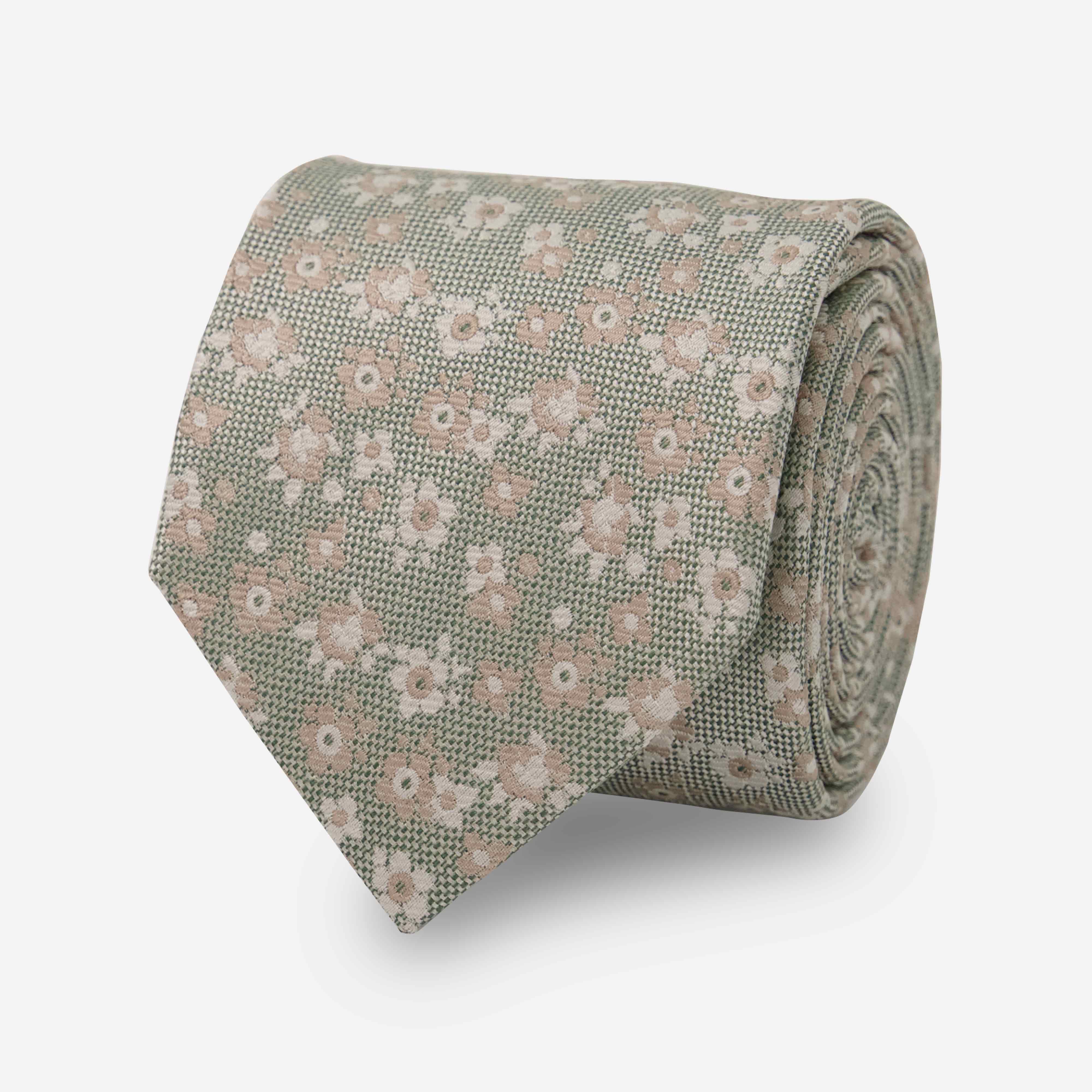 Louis Vuitton Monogram 100% Silk Tie Necktie Dark Green Brown Flower Pattern