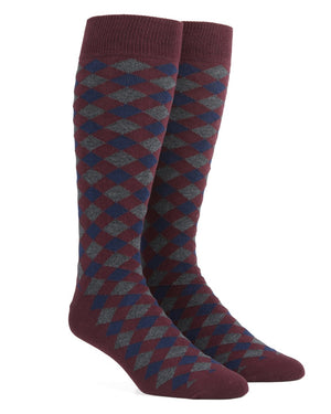 Textured Diamonds Burgundy Dress Socks