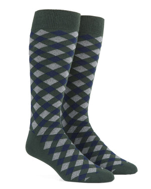 Textured Diamonds Hunter Green Dress Socks