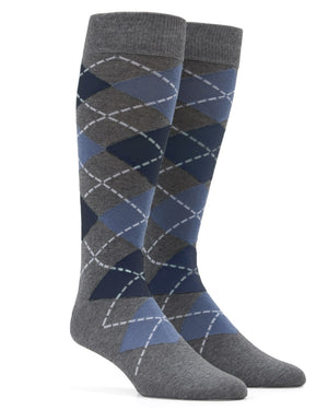 Argyle Slate Blue Dress Socks, Cotton Socks