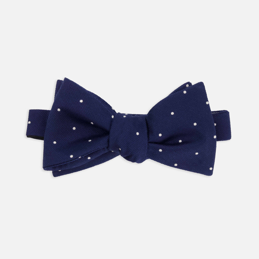 Dotted Report Navy Bow Tie | Wool Bow Ties | Tie Bar