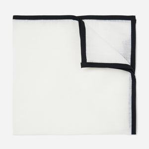 White Linen With Border Black Pocket Square