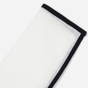 White Linen With Border Black Pocket Square