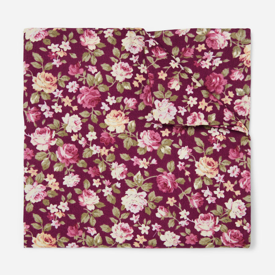 Moody Florals Burgundy Pocket Square | Cotton Pocket Squares | Tie Bar