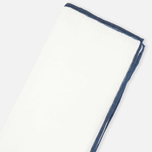 White Linen With Rolled Border Navy Pocket Square alternated image 1
