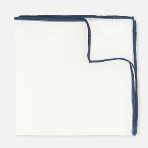 White Linen With Rolled Border Navy Pocket Square featured image