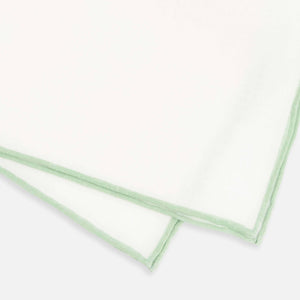 White Linen With Rolled Border Sage Green Pocket Square alternated image 2