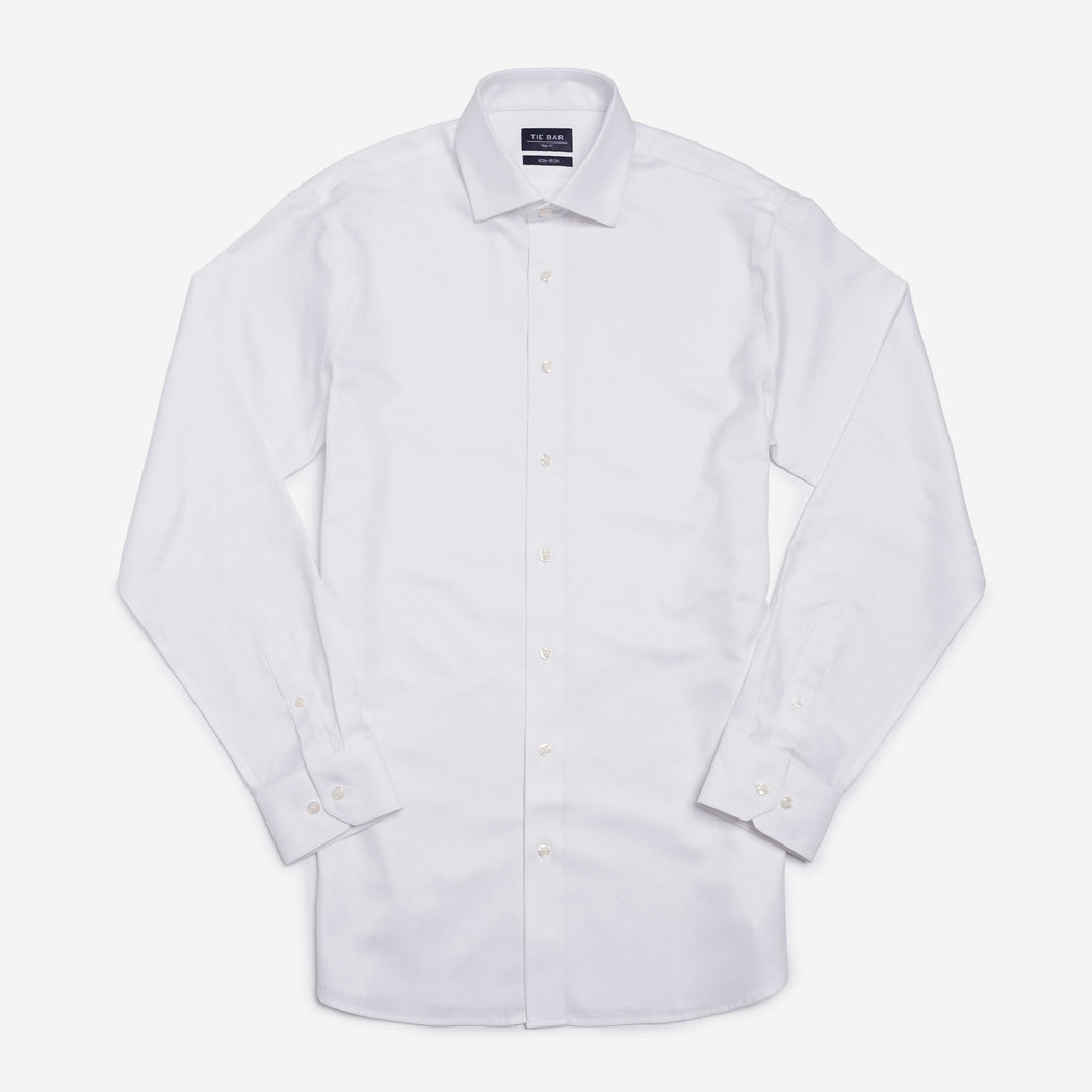 Herringbone White Non-iron Dress Shirt | Cotton Shirts | Tie Bar
