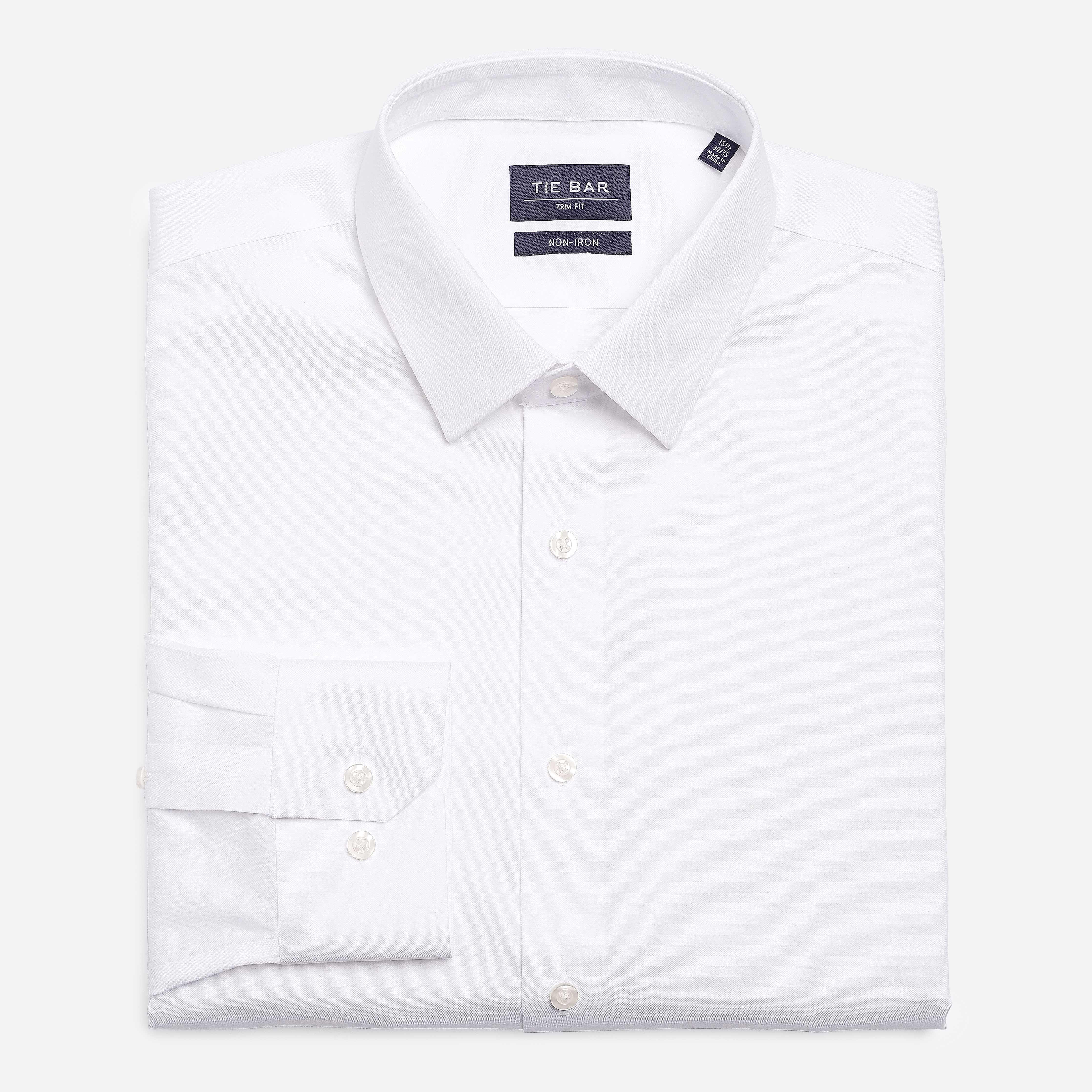 Pinpoint Solid - Point Collar White Non-iron Dress Shirt | Cotton