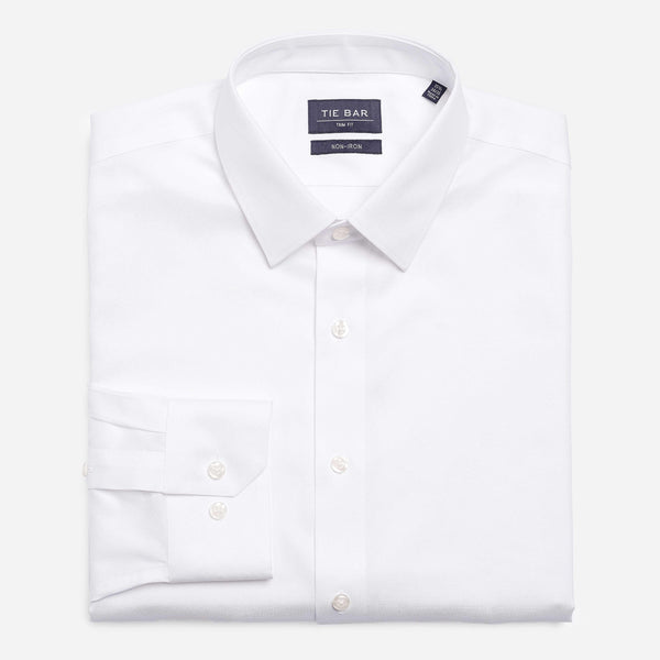 Pinpoint Solid - Point Collar White Non-iron Dress Shirt | Cotton ...