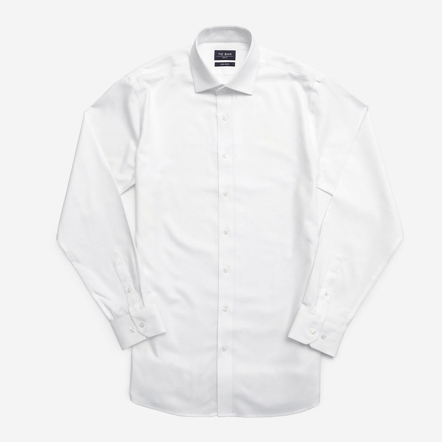 Textured Solid White Non-iron Dress Shirt | Cotton Shirts | Tie Bar