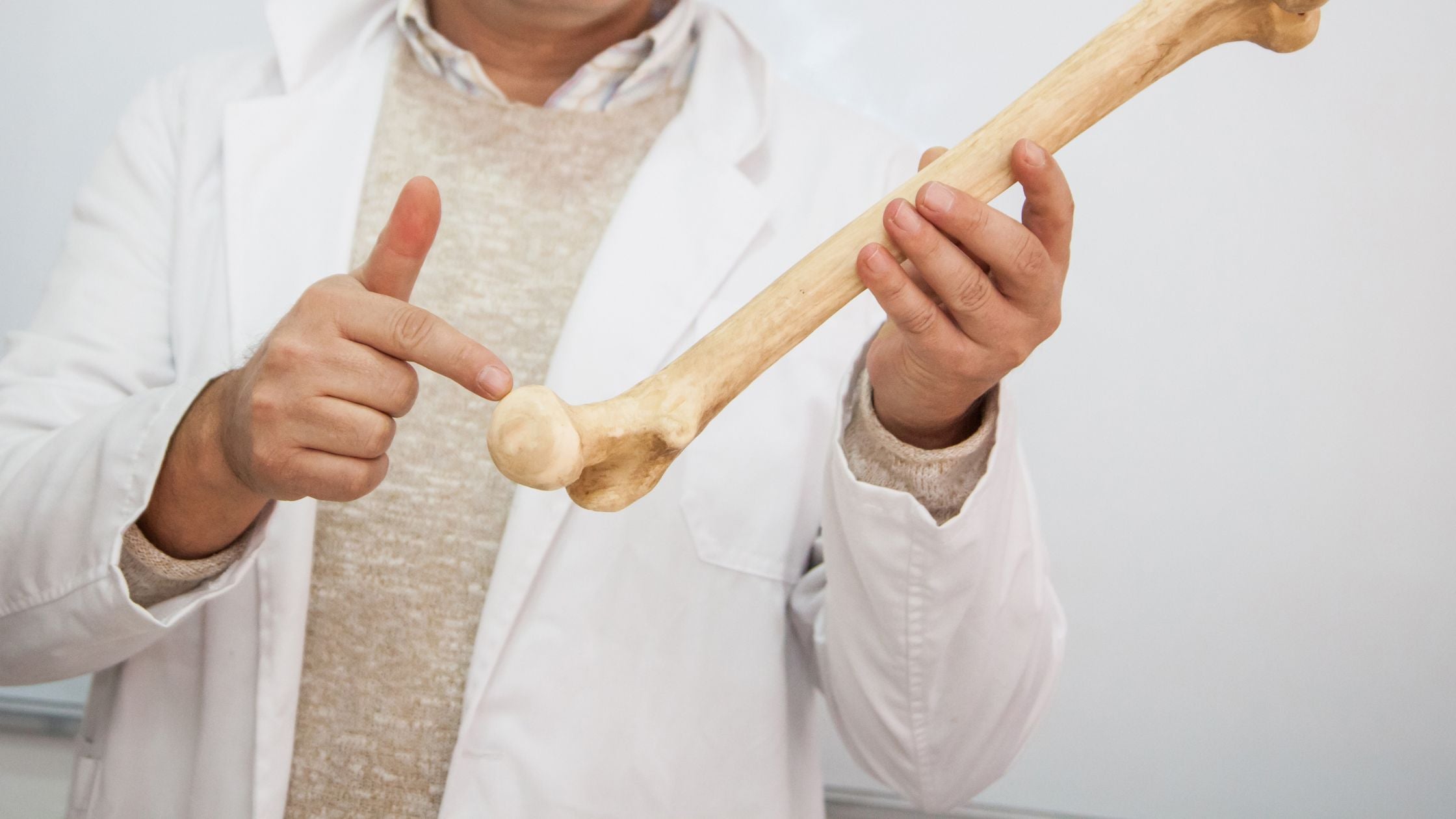 Doctor pointing to brittle bone. 