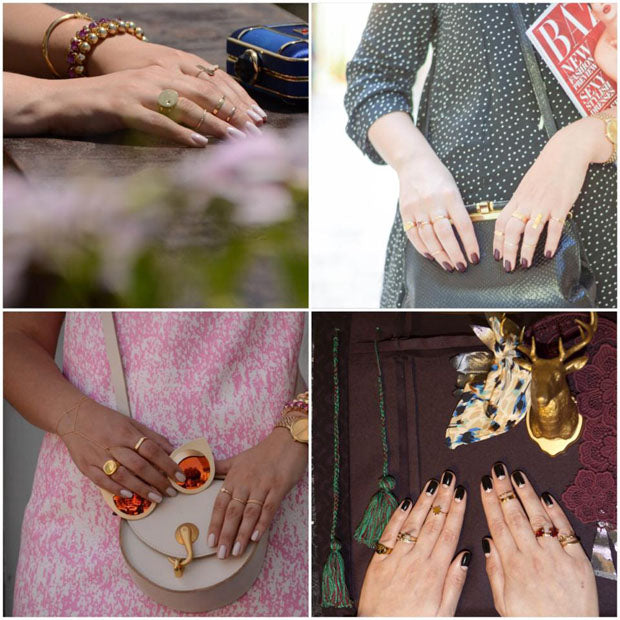 ofri raban fashion blogger wearing hot crown jewelry rings with classic nailpolish