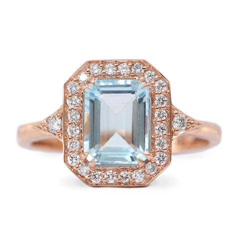 KATERINA ROSE GOLD RING - aquamarine engagement diamond ring