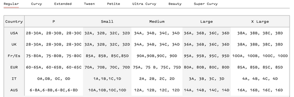 Cosabella Bralette Size Chart