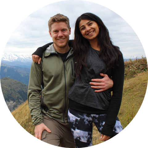 The founders, Mitali and Benni, in a picture on the top of a mountain presenting themselves to the community