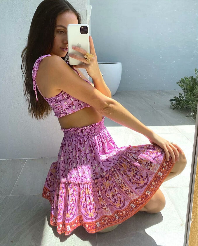 Laura Two Piece Floral Crop Top Dress