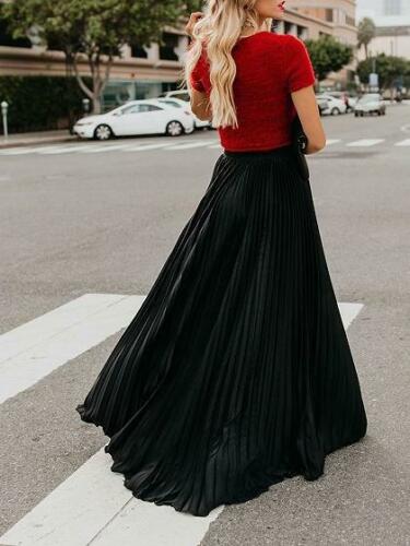 Showing our Dove Pleated Maxi Skirt in black