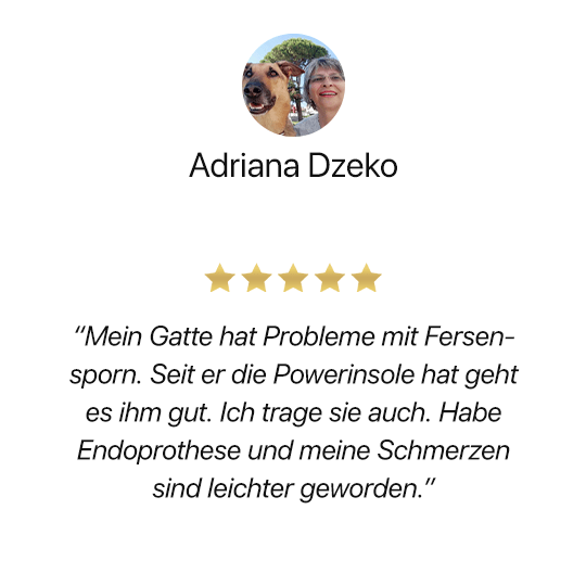 5 Stern Google Bewertung von Adriana Dzeko zum positiven Effekt auf Fersensporn