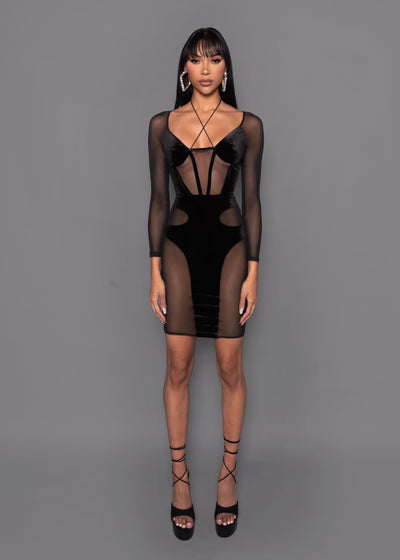 Black Crystal Bra Mini Dress