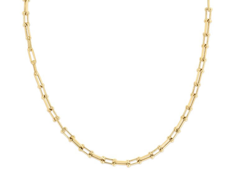 18K YELLOW DESIGNER GOLD ALTERNATING BEADED END & PAPERCLIP LINK 17 INCH CHAIN