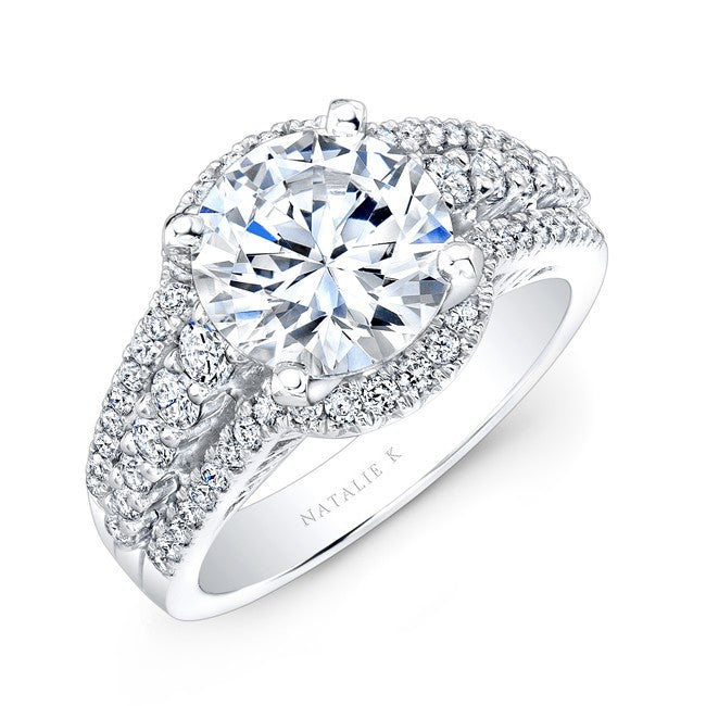 Natalie K  Platinum Diamond Halo Engagement Ring (center stone sold separately)