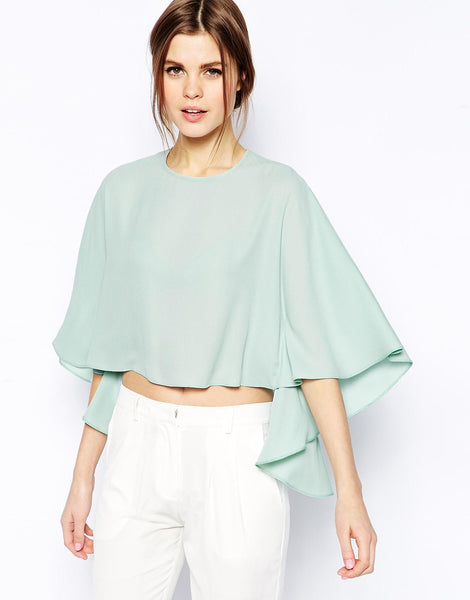 Cape Sleeve Boxy Crop Top